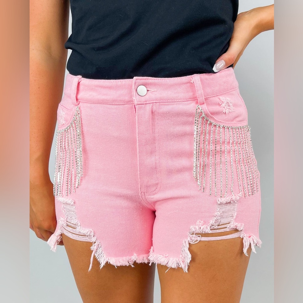Buckle Pink Rhinestone Distressed Shorts Size Small